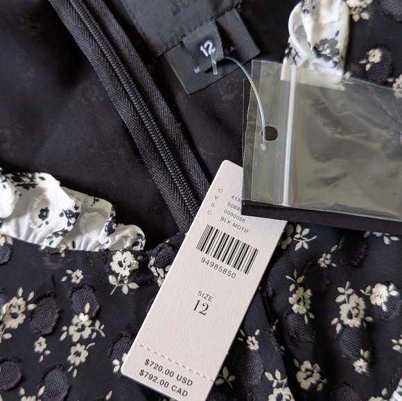 NWT Anthropologie Anna Sui Ditsy Dot Chiffon Black Ruffle Mini Dress, Size 12 - Picture 3 of 8